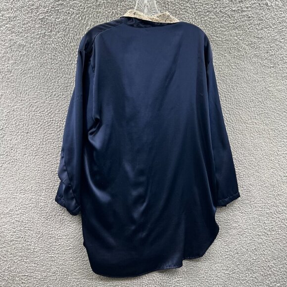 Vintage Victorias Secret Womens Pajama Top Medium Blue Button Front Gold Label - Picture 2 of 9
